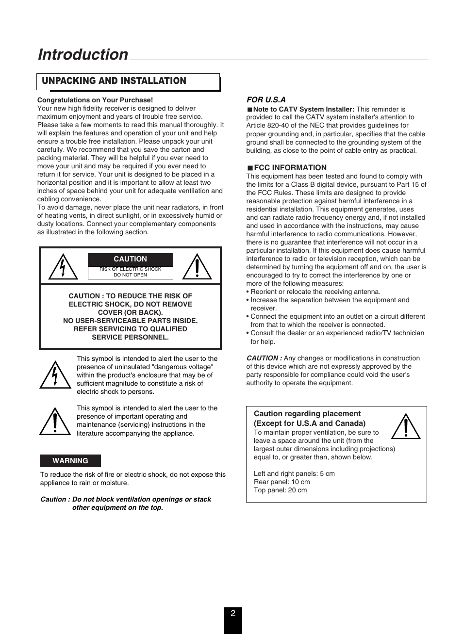 Introduction, Unpacking and installation | DTS RV4700 DTS-ES User Manual | Page 2 / 50