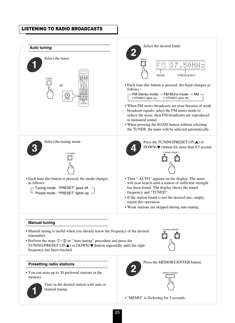 Listening to radio broadcasts | DTS RV4700 DTS-ES User Manual | Page 25 / 50