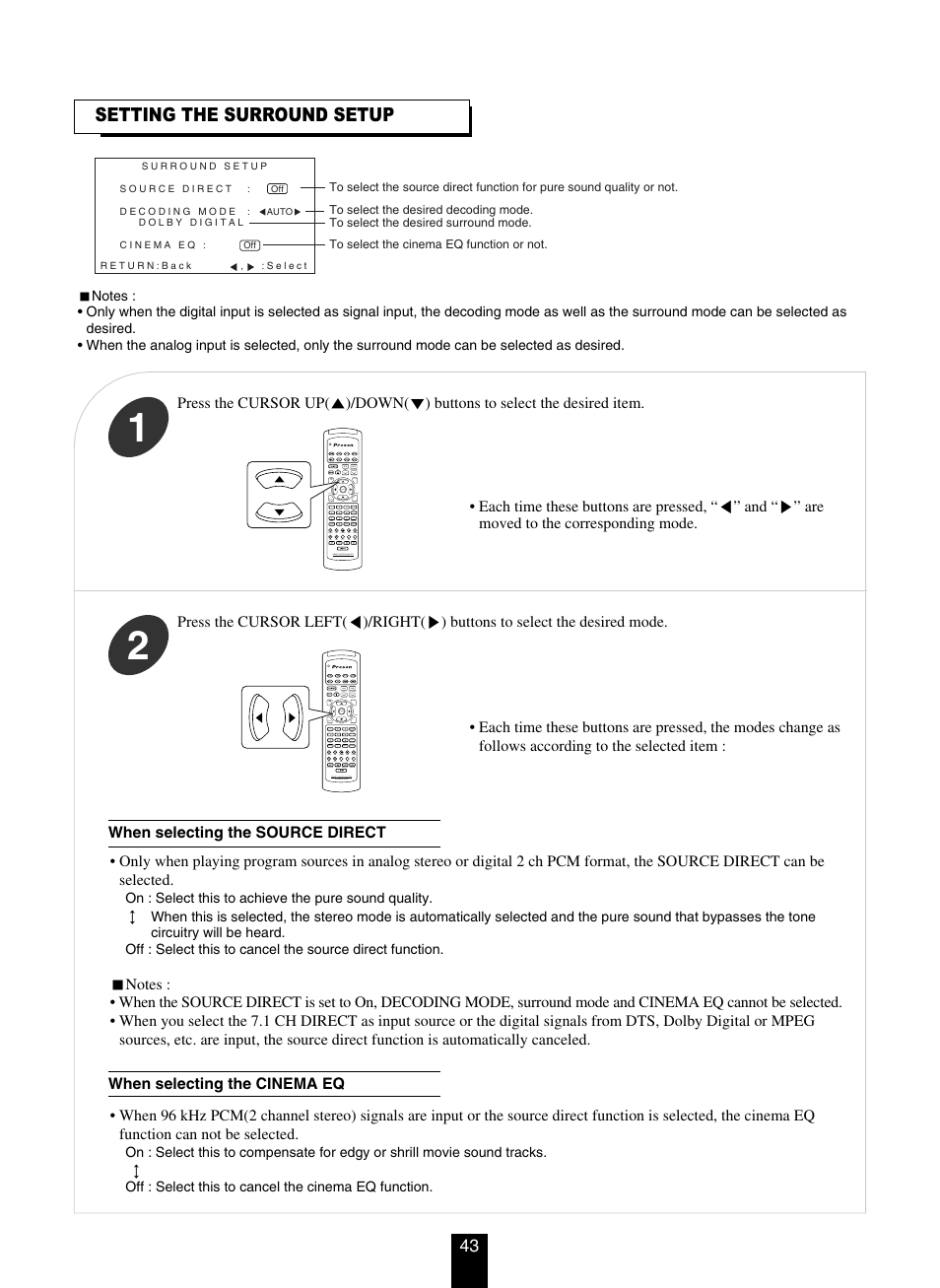 Setting the surround setup | DTS RV4700 DTS-ES User Manual | Page 43 / 50