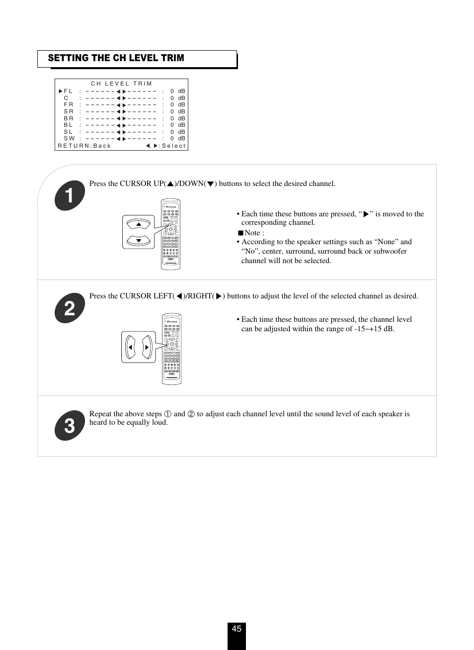 Setting the ch level trim | DTS RV4700 DTS-ES User Manual | Page 45 / 50