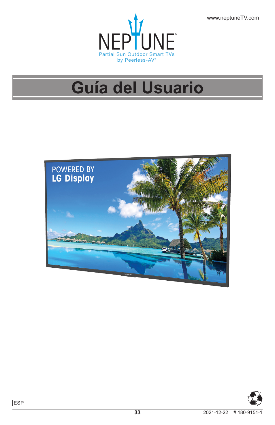 Guía del usuario | Peerless-AV Neptune 55" 4K UHD HDR Smart IPS LED Outdoor TV (Partial Sun) User Manual | Page 33 / 96