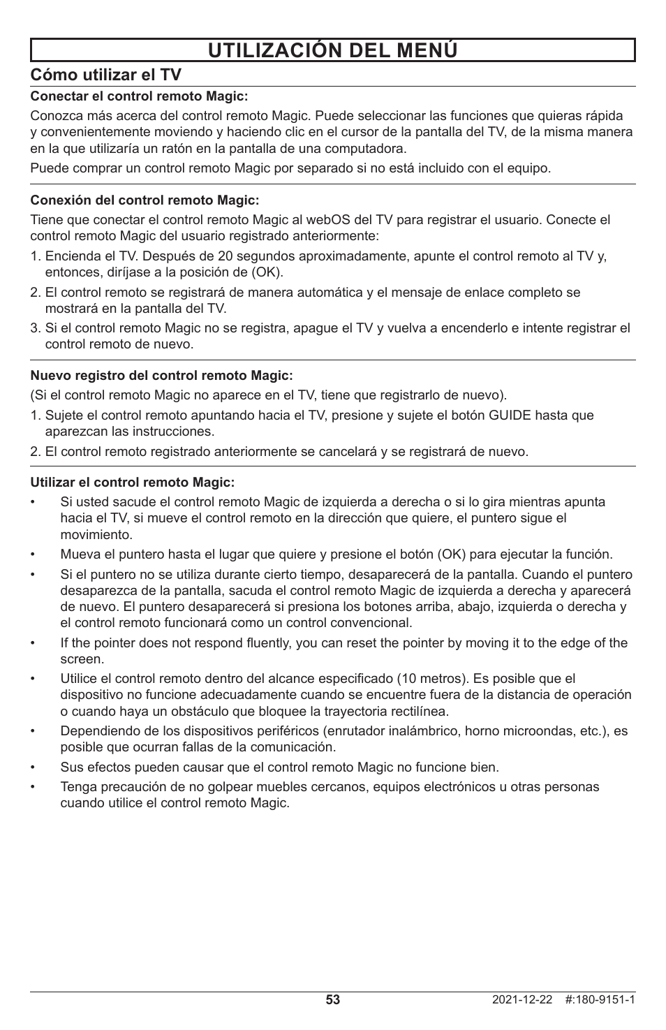 Utilización del menú, Cómo utilizar el tv | Peerless-AV Neptune 55" 4K UHD HDR Smart IPS LED Outdoor TV (Partial Sun) User Manual | Page 53 / 96