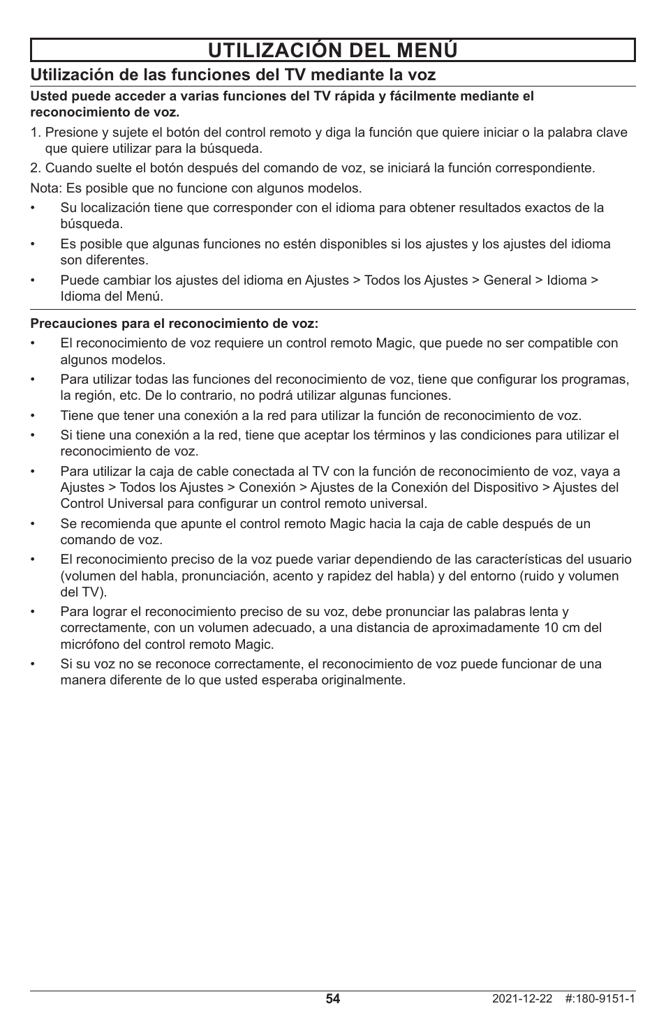 Utilización del menú | Peerless-AV Neptune 55" 4K UHD HDR Smart IPS LED Outdoor TV (Partial Sun) User Manual | Page 54 / 96