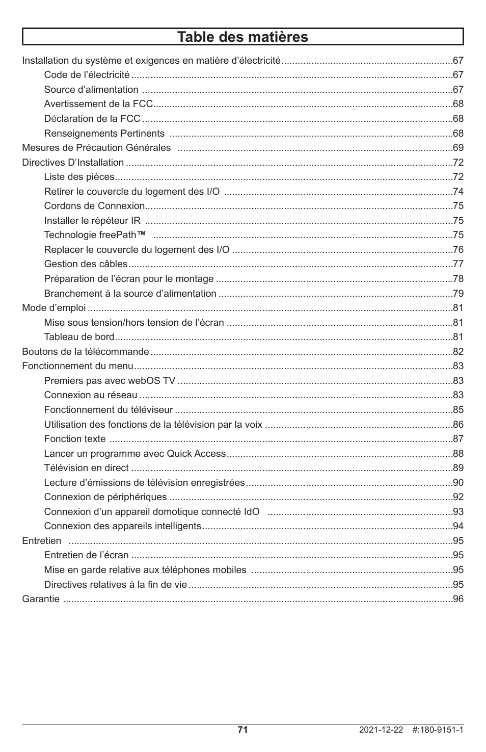 Peerless-AV Neptune 55" 4K UHD HDR Smart IPS LED Outdoor TV (Partial Sun) User Manual | Page 71 / 96