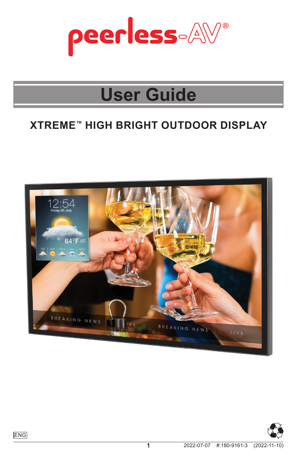 Peerless-AV XHB754 4K UHD Xtreme High Bright LED Outdoor Display (75") User Manual | 84 pages