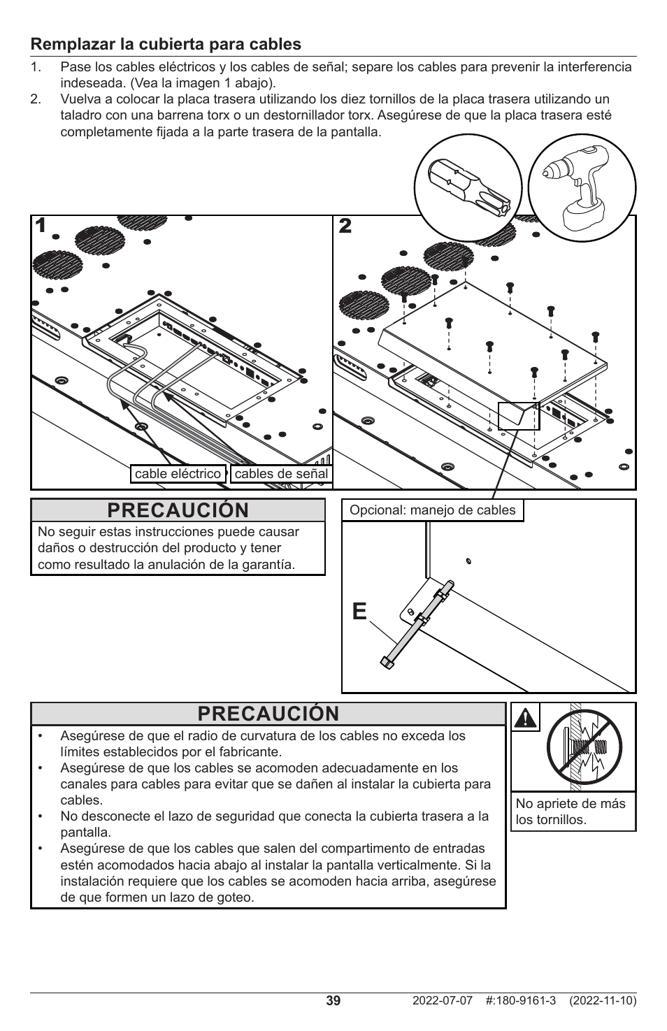 Precaución | Peerless-AV XHB754 4K UHD Xtreme High Bright LED Outdoor Display (75") User Manual | Page 39 / 84