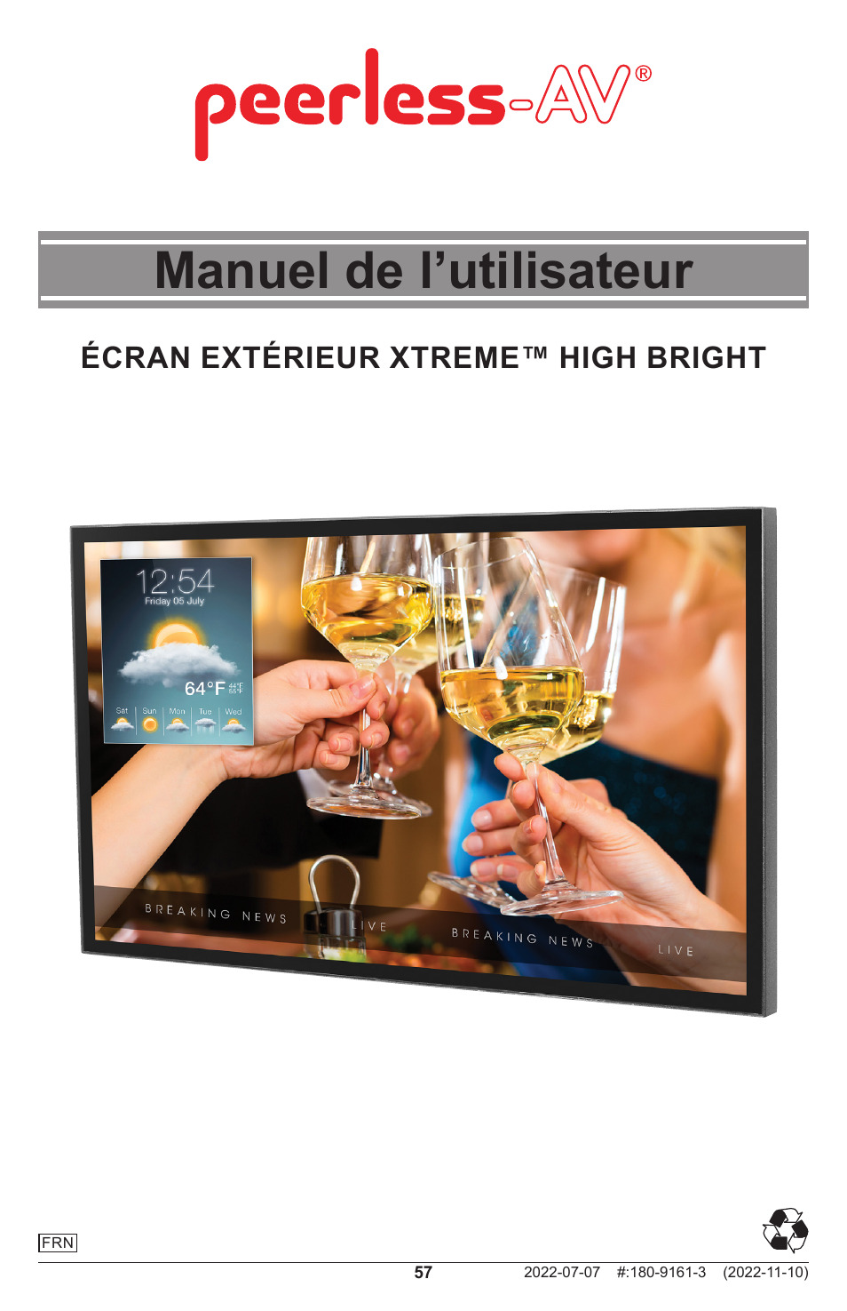 Manuel de l’utilisateur, Écran extérieur xtreme™ high bright | Peerless-AV XHB754 4K UHD Xtreme High Bright LED Outdoor Display (75") User Manual | Page 57 / 84