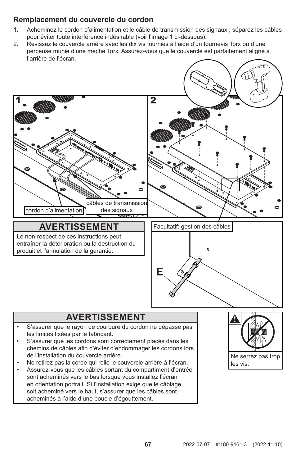 Avertissement | Peerless-AV XHB754 4K UHD Xtreme High Bright LED Outdoor Display (75") User Manual | Page 67 / 84