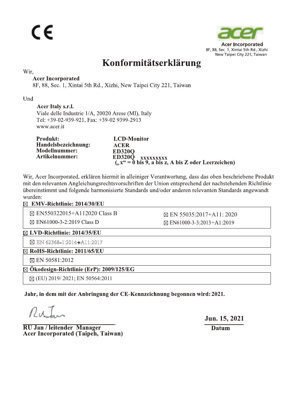 Acer 31.5" ED320Q Xbmiipx 240 Hz Curved Gaming Monitor User Manual | Page 106 / 112