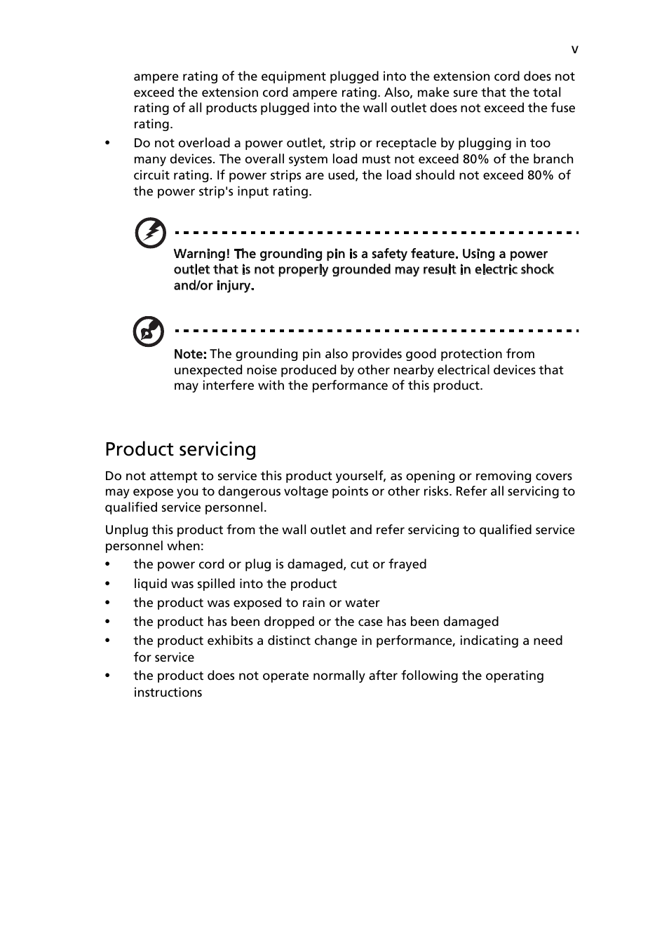 Accessibility, Safe listening, Warnings | Using electrical power, Product servicing | Acer ED320QR bi 32" Curved Monitor User Manual | Page 5 / 33