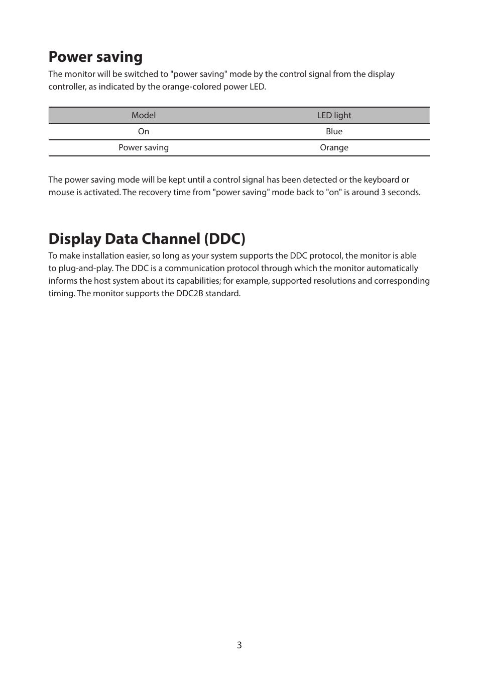 Power saving, Display data channel (ddc) | Acer PM161Q ABMIUUZX 15.6" Portable Monitor User Manual | Page 14 / 22