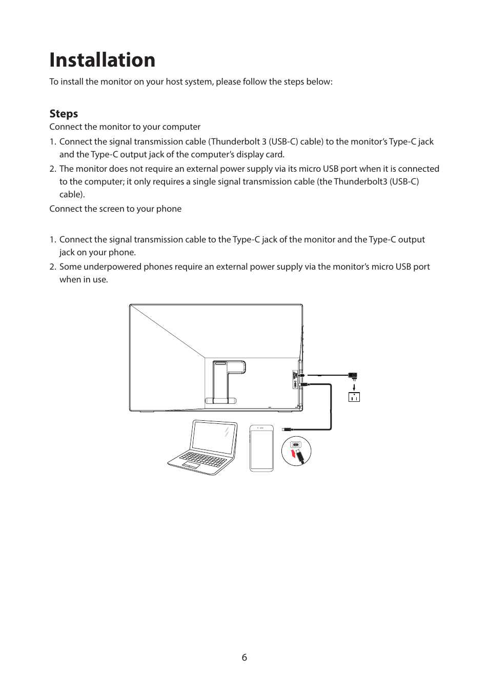 Installation | Acer PM161Q ABMIUUZX 15.6" Portable Monitor User Manual | Page 17 / 22