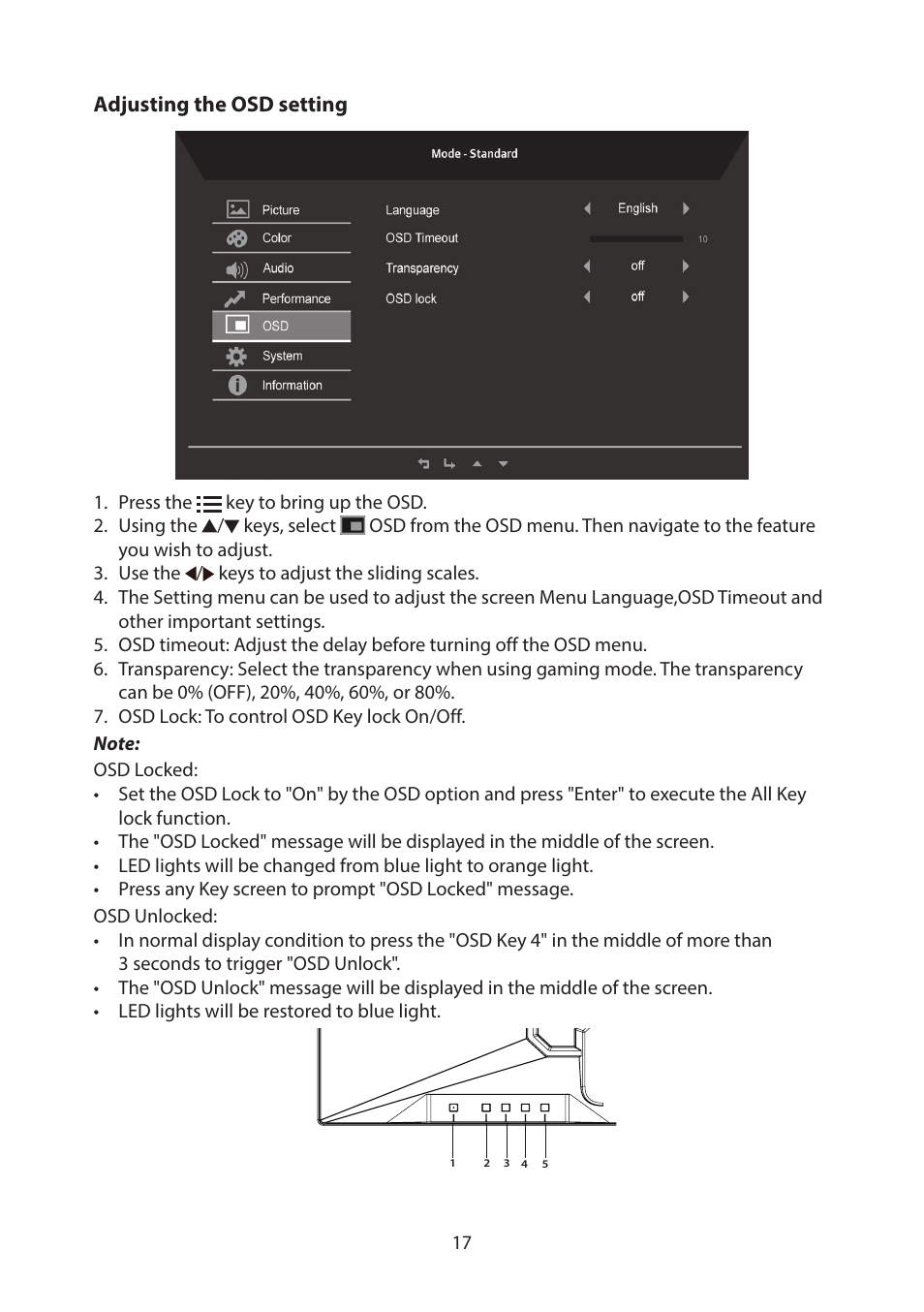 Adjusting the osd setting | Acer CB322QK semipruzx 31.5" 4K UHD HDR Display User Manual | Page 30 / 32