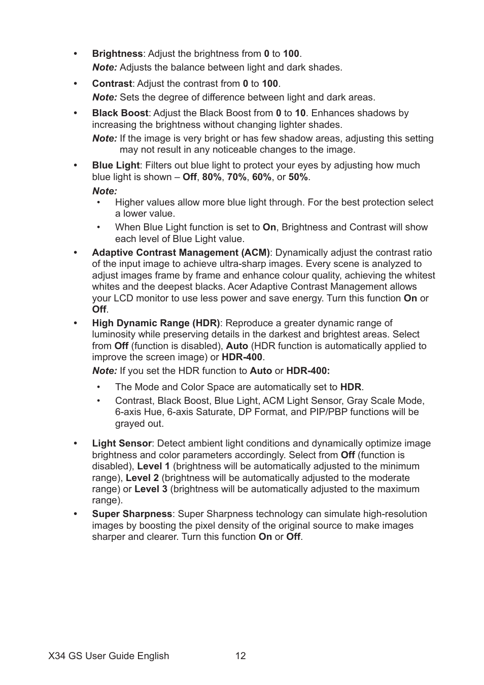 Acer Predator X34 Sbmiiphzx 34" 180 Hz Curved Gaming Monitor User Manual | Page 22 / 29