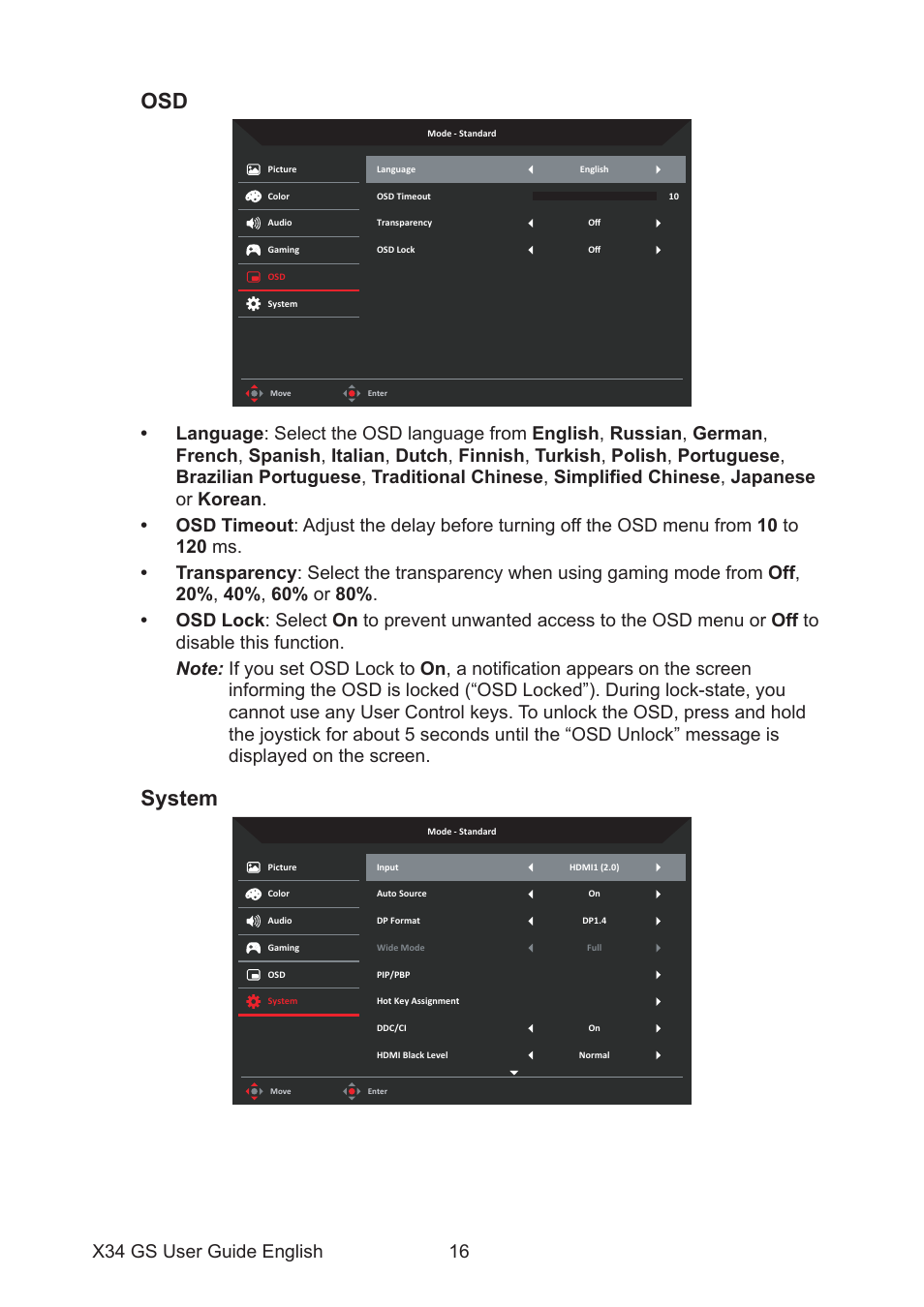 System | Acer Predator X34 Sbmiiphzx 34" 180 Hz Curved Gaming Monitor User Manual | Page 26 / 29