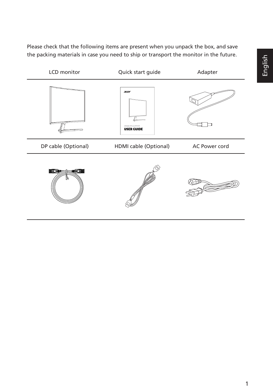 English | Acer ED322QR Pbmiipx 31.5" 16:9 Curved 144 Hz FreeSync VA Monitor User Manual | Page 13 / 27