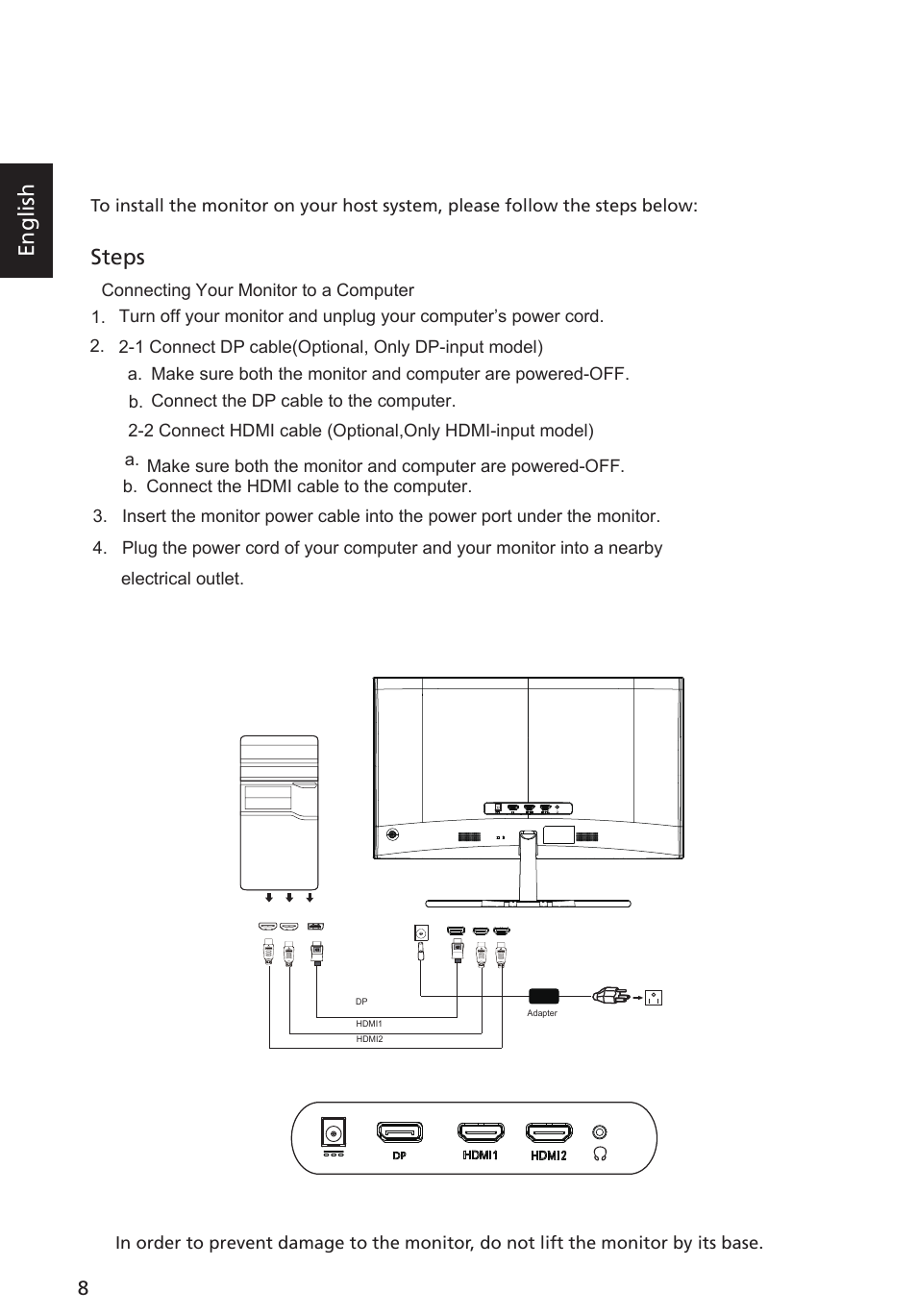 Rqqhfwlqj<rxu0rqlwruwrd&rpsxwhu, English, Steps | Acer ED322QR Pbmiipx 31.5" 16:9 Curved 144 Hz FreeSync VA Monitor User Manual | Page 19 / 27