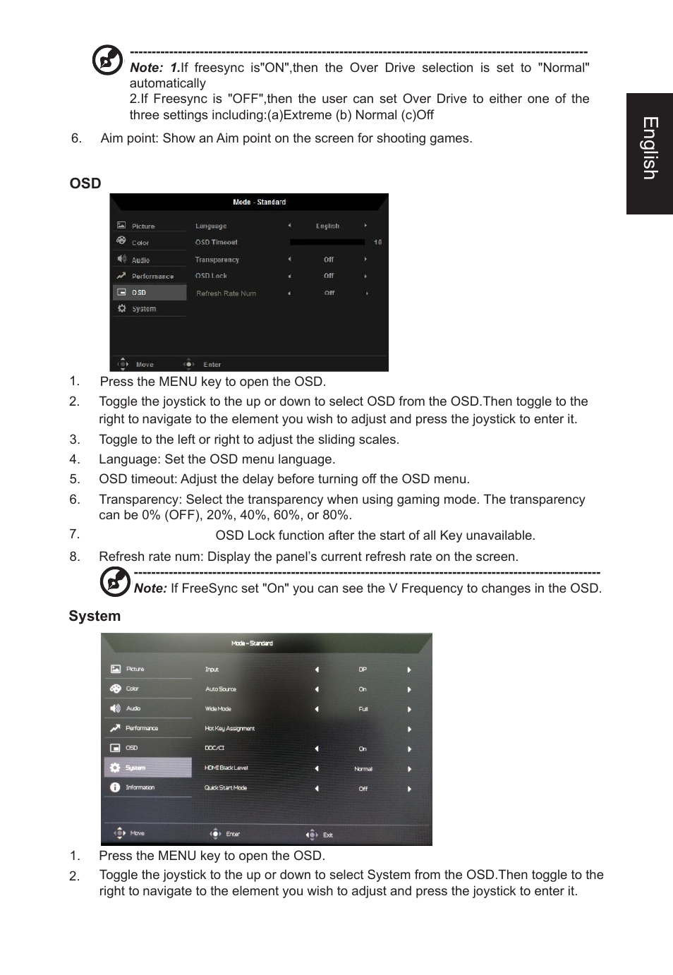 English | Acer ED322QR Pbmiipx 31.5" 16:9 Curved 144 Hz FreeSync VA Monitor User Manual | Page 25 / 27