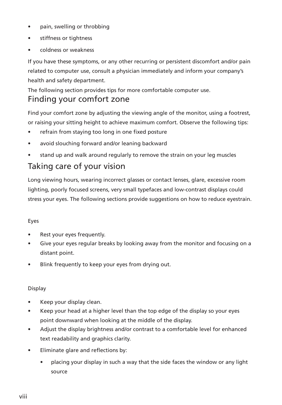 Finding your comfort zone, Taking care of your vision | Acer ED322QR Pbmiipx 31.5" 16:9 Curved 144 Hz FreeSync VA Monitor User Manual | Page 8 / 27