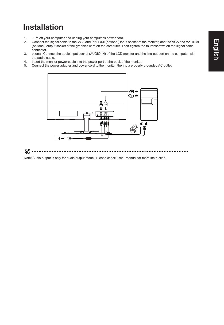 Installation, English | Acer Nitro KG273 HBMIX 27" Gaming Monitor User Manual | Page 17 / 28