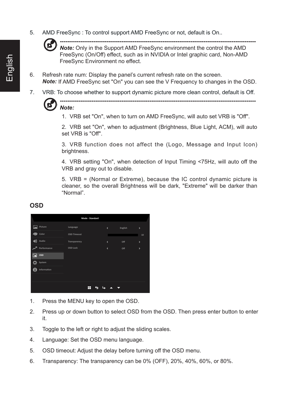 English | Acer Nitro KG273 HBMIX 27" Gaming Monitor User Manual | Page 24 / 28