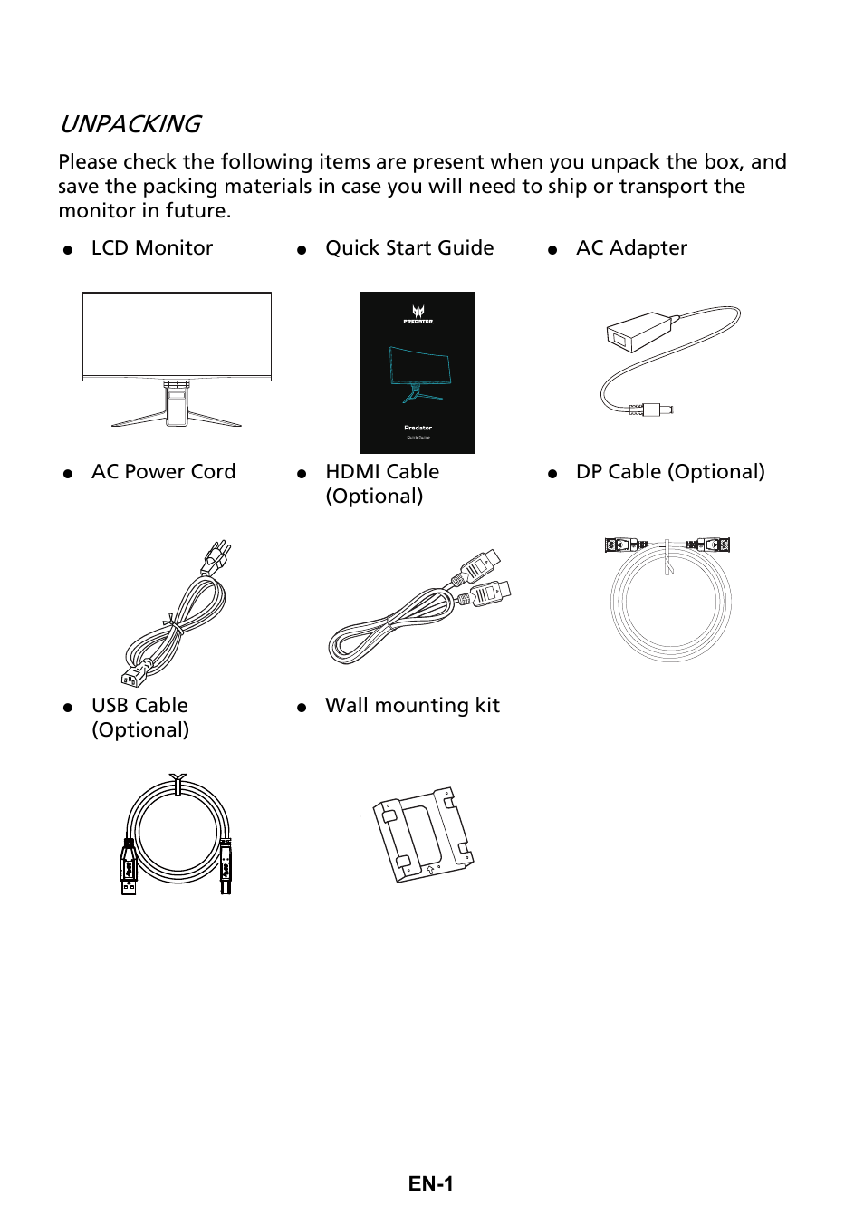 Unpacking | Acer Predator X35 BMIPHZX 21:9 180 Hz Curved NVIDIA G-SYNC VA Gaming Monitor User Manual | Page 10 / 33