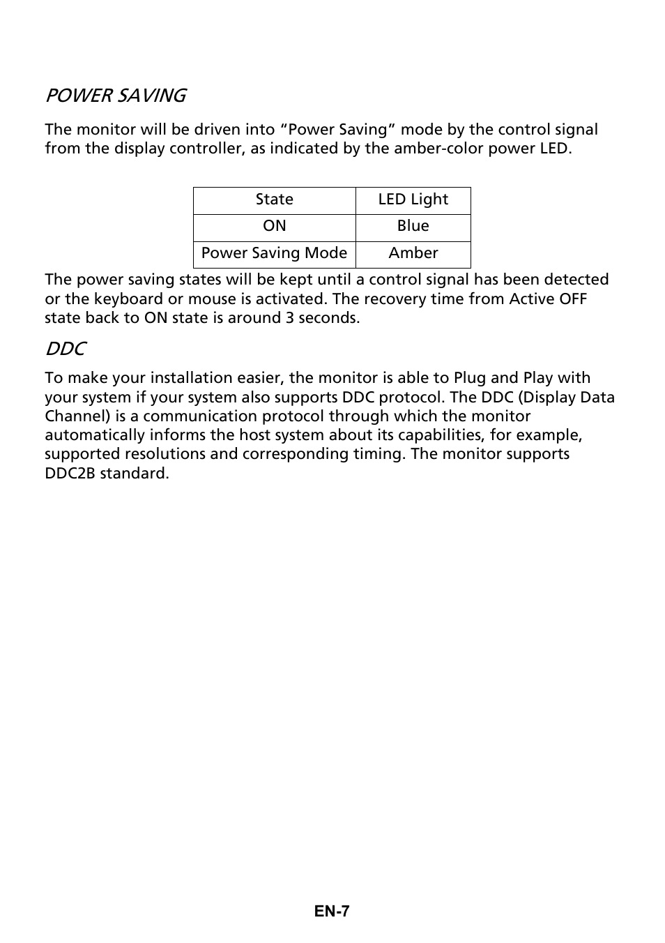 Power saving ddc, Power saving | Acer Predator X35 BMIPHZX 21:9 180 Hz Curved NVIDIA G-SYNC VA Gaming Monitor User Manual | Page 16 / 33