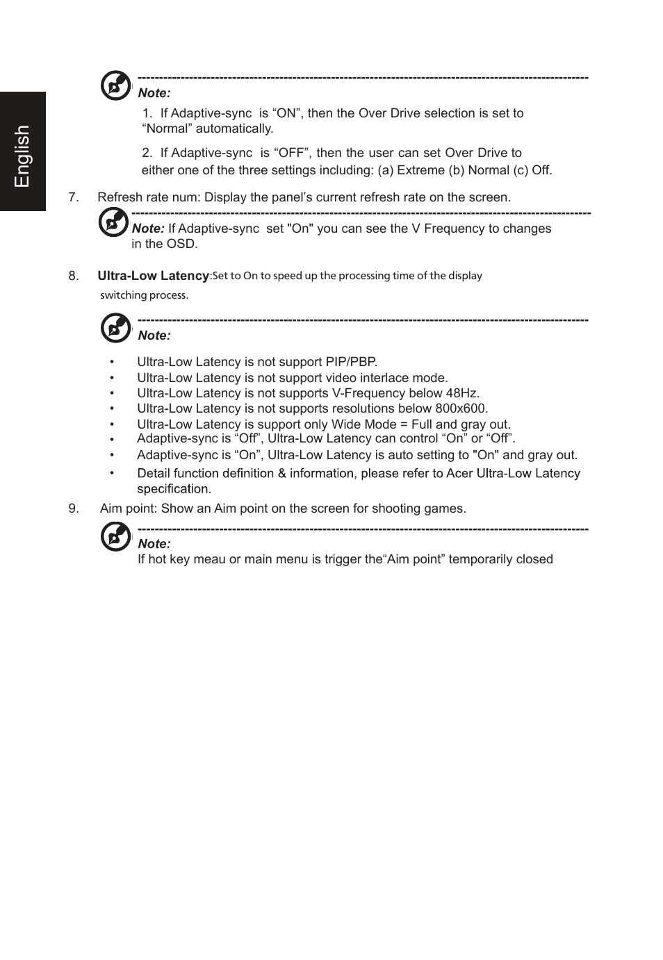 English | Acer Nitro XV275K ymipruzx 27" 4K UHD Display User Manual | Page 30 / 40