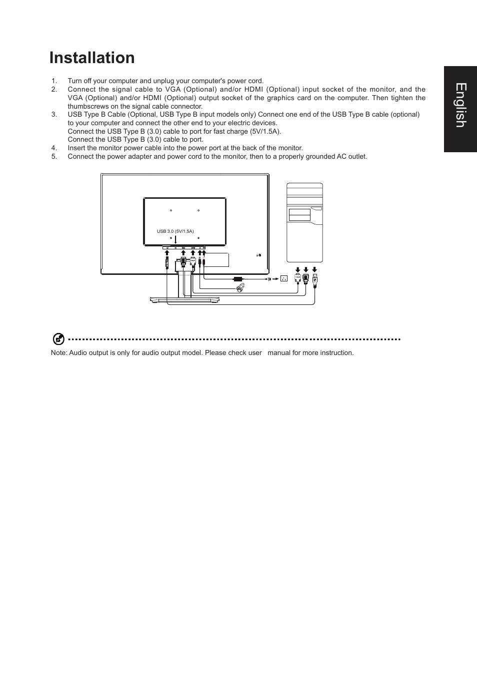 Installation, English | Acer VT270 bmizx 27" 10-Point Touchscreen Monitor User Manual | Page 17 / 27