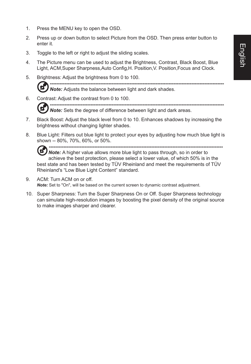 English | Acer VT270 bmizx 27" 10-Point Touchscreen Monitor User Manual | Page 21 / 27