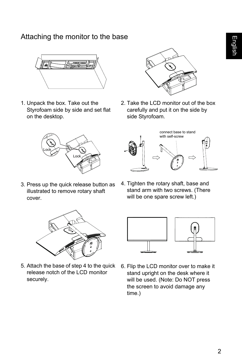 Attaching the monitor to the base | Acer Nitro EI322QK Abmiiiphx 31.5" 4K HDR Curved Gaming Monitor User Manual | Page 13 / 32