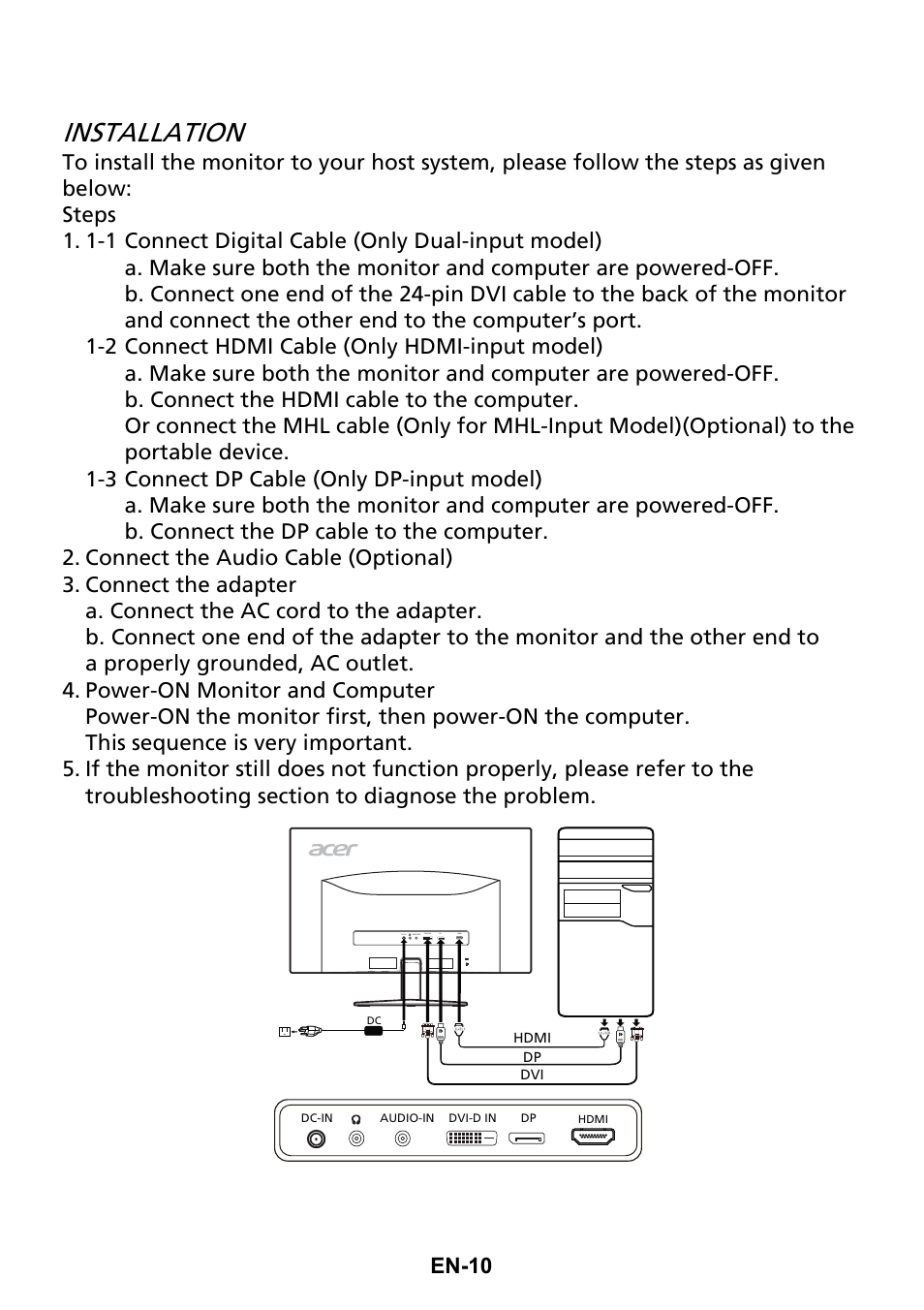 Installation, En-10 | Acer XG270HU omidpx 27" Widescreen LED Backlit LCD Monitor User Manual | Page 19 / 31