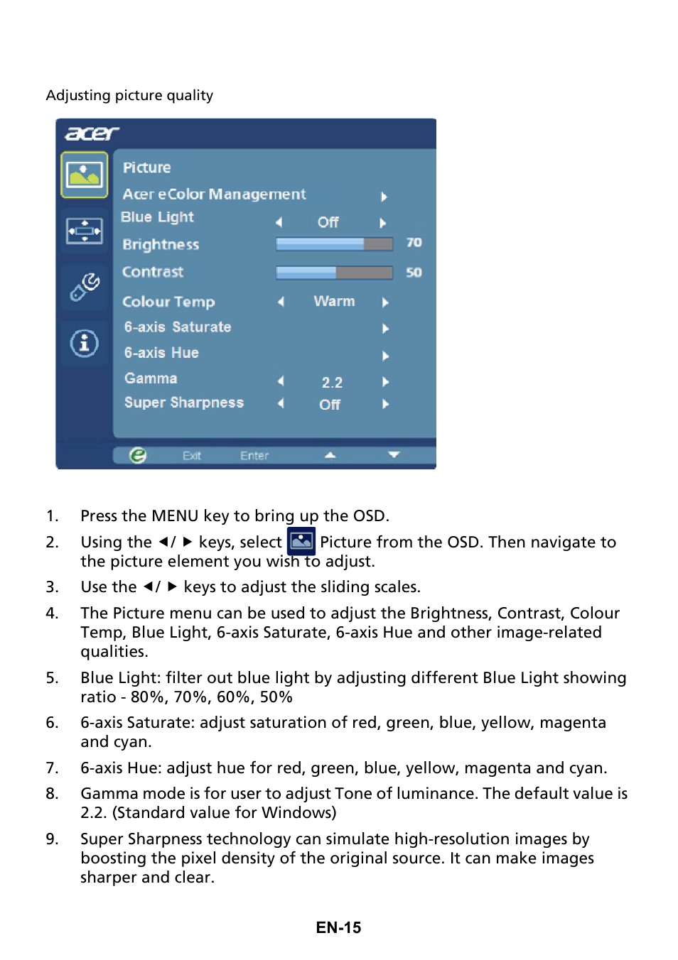 Acer XG270HU omidpx 27" Widescreen LED Backlit LCD Monitor User Manual | Page 24 / 31