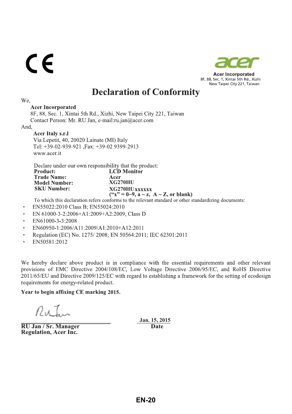 Acer XG270HU omidpx 27" Widescreen LED Backlit LCD Monitor User Manual | Page 29 / 31