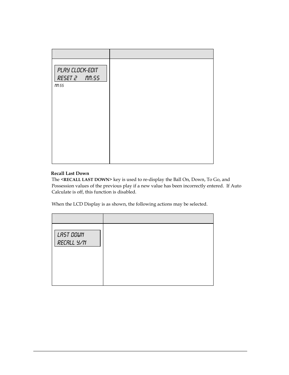 Play clock-edit reset 2 mm:ss, Last down recall y/n | Daktronics All Sport 5000 User Manual | Page 125 / 416