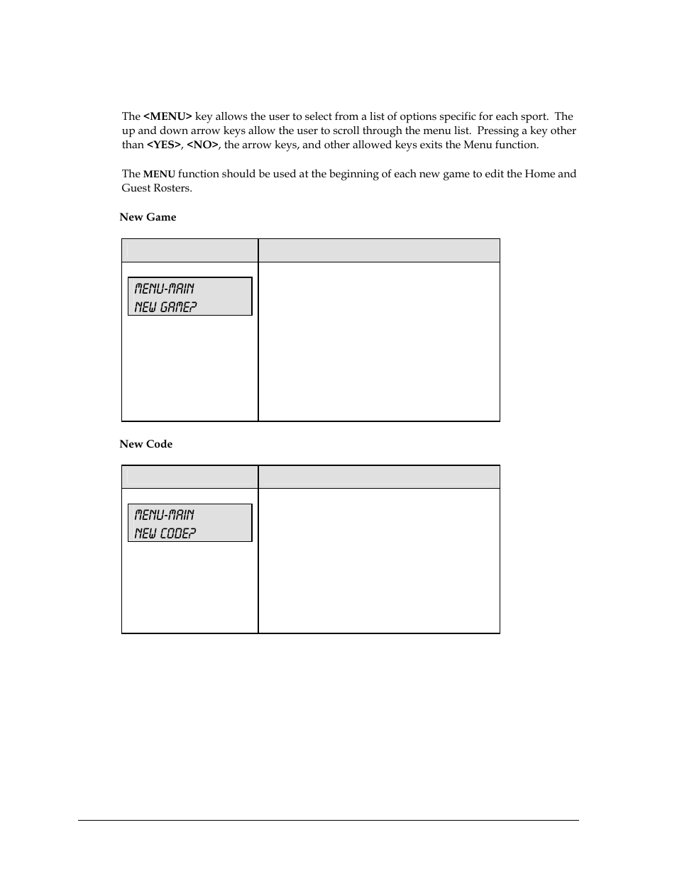 3 menu, Menu-main new game, Menu-main new code | Daktronics All Sport 5000 User Manual | Page 135 / 416