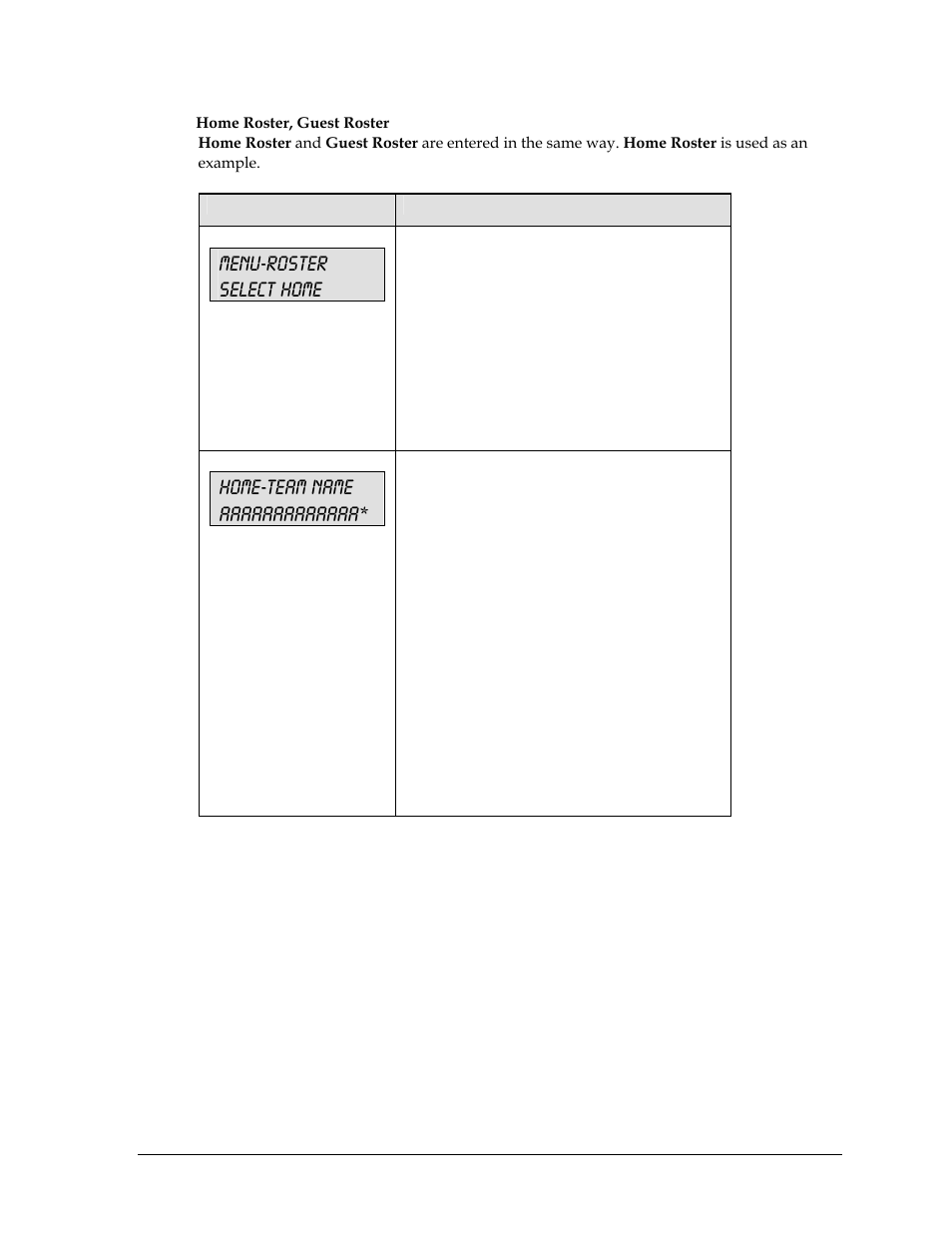 Menu-roster select home | Daktronics All Sport 5000 User Manual | Page 136 / 416