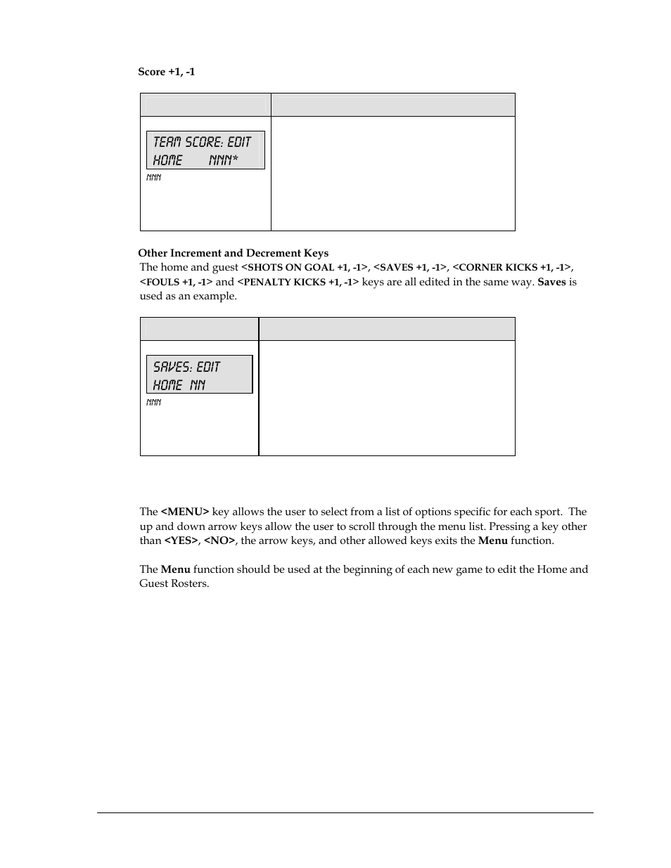 3 menu, Team score: edit home nnn, Saves: edit home nn | Daktronics All Sport 5000 User Manual | Page 172 / 416