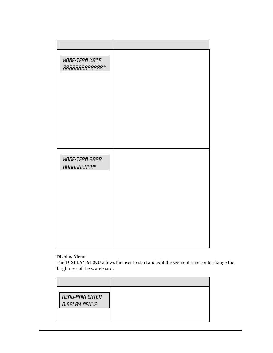 Menu-main enter display menu | Daktronics All Sport 5000 User Manual | Page 174 / 416