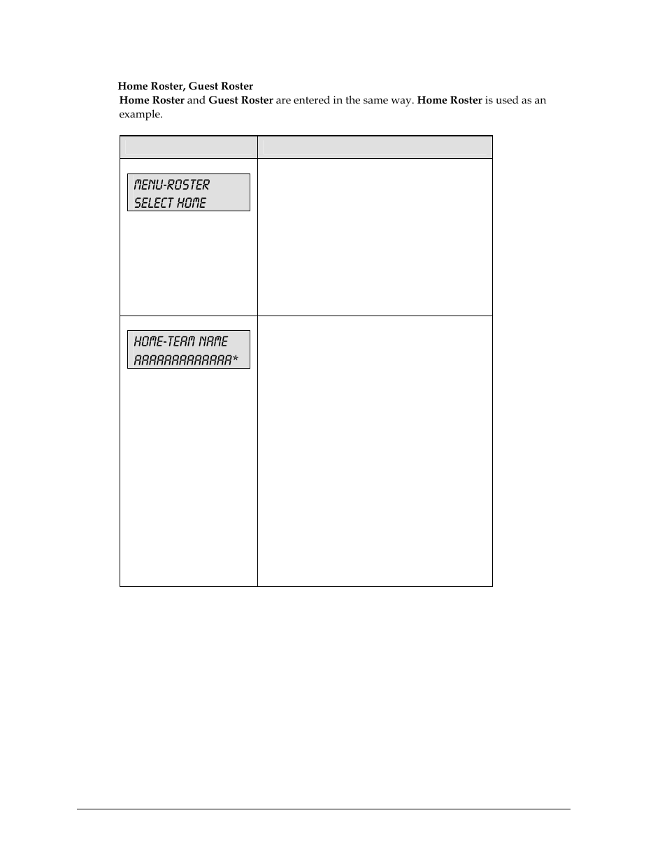 Menu-roster select home | Daktronics All Sport 5000 User Manual | Page 187 / 416