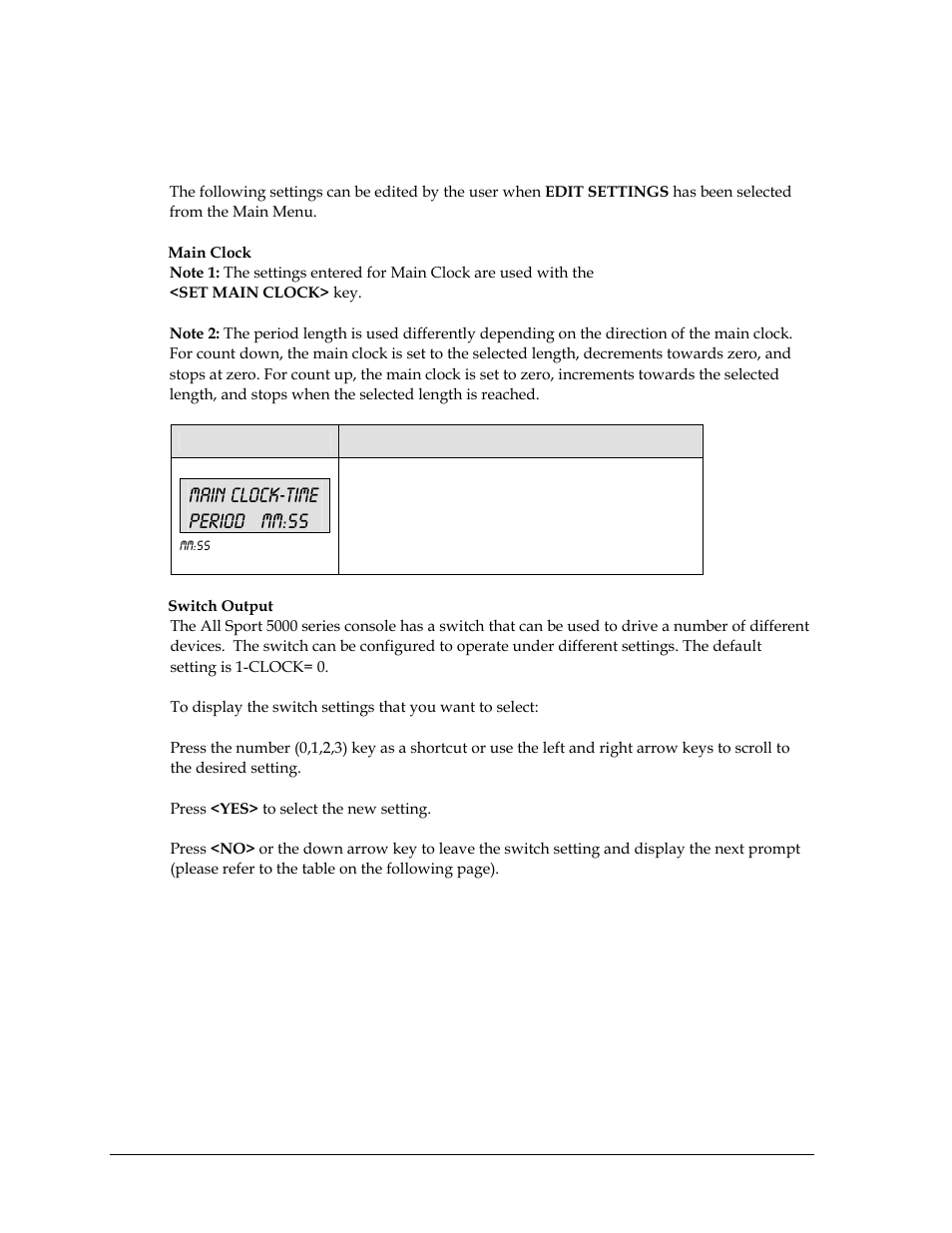 4 settings, Main clock-time period mm:ss | Daktronics All Sport 5000 User Manual | Page 191 / 416