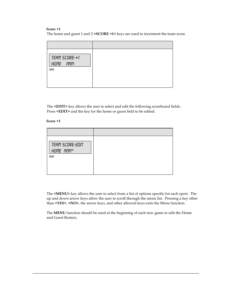 2 edit, 3 menu, Team score-+1 home nnn | Team score-edit home nnn | Daktronics All Sport 5000 User Manual | Page 198 / 416