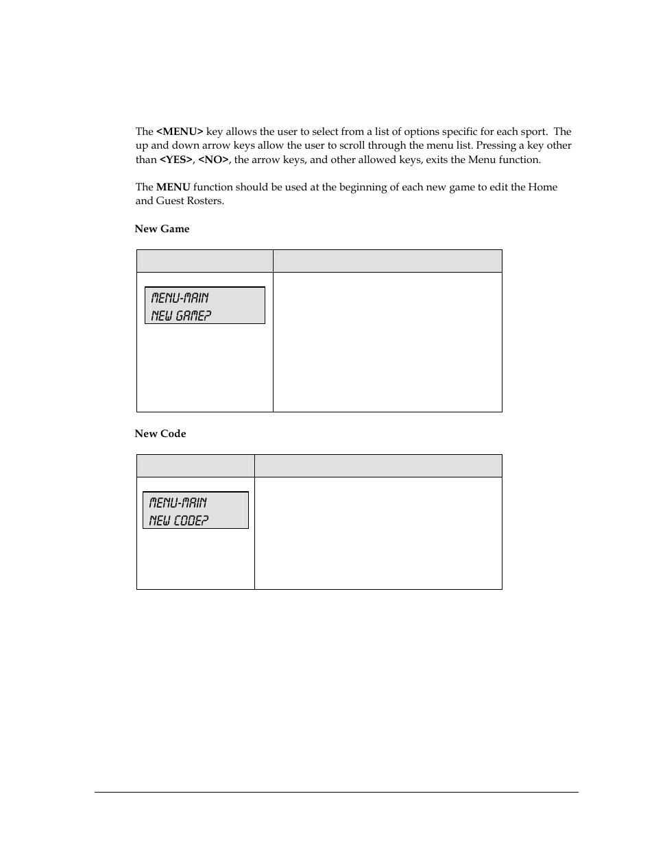 3 menu, Menu-main new game, Menu-main new code | Daktronics All Sport 5000 User Manual | Page 240 / 416