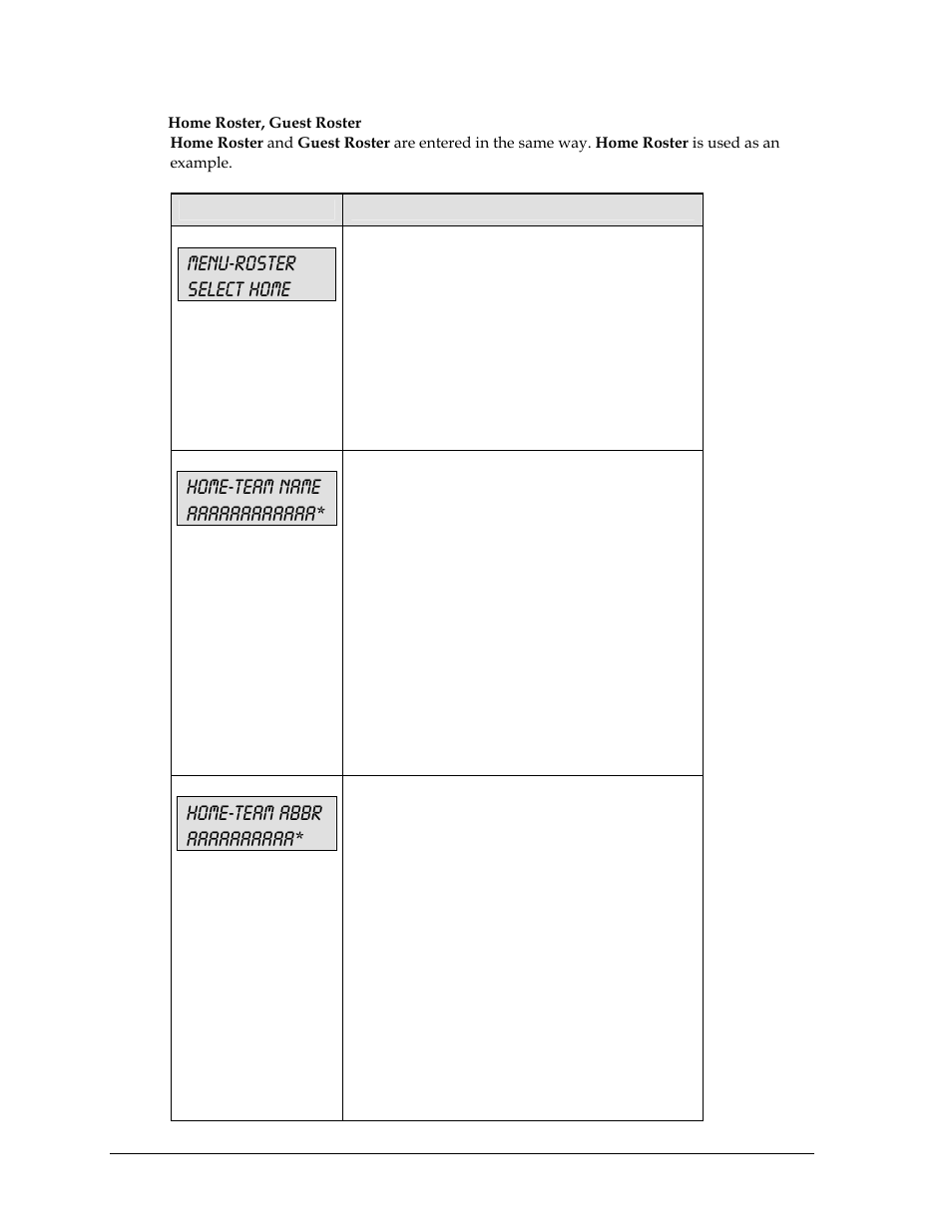 Menu-roster select home | Daktronics All Sport 5000 User Manual | Page 241 / 416