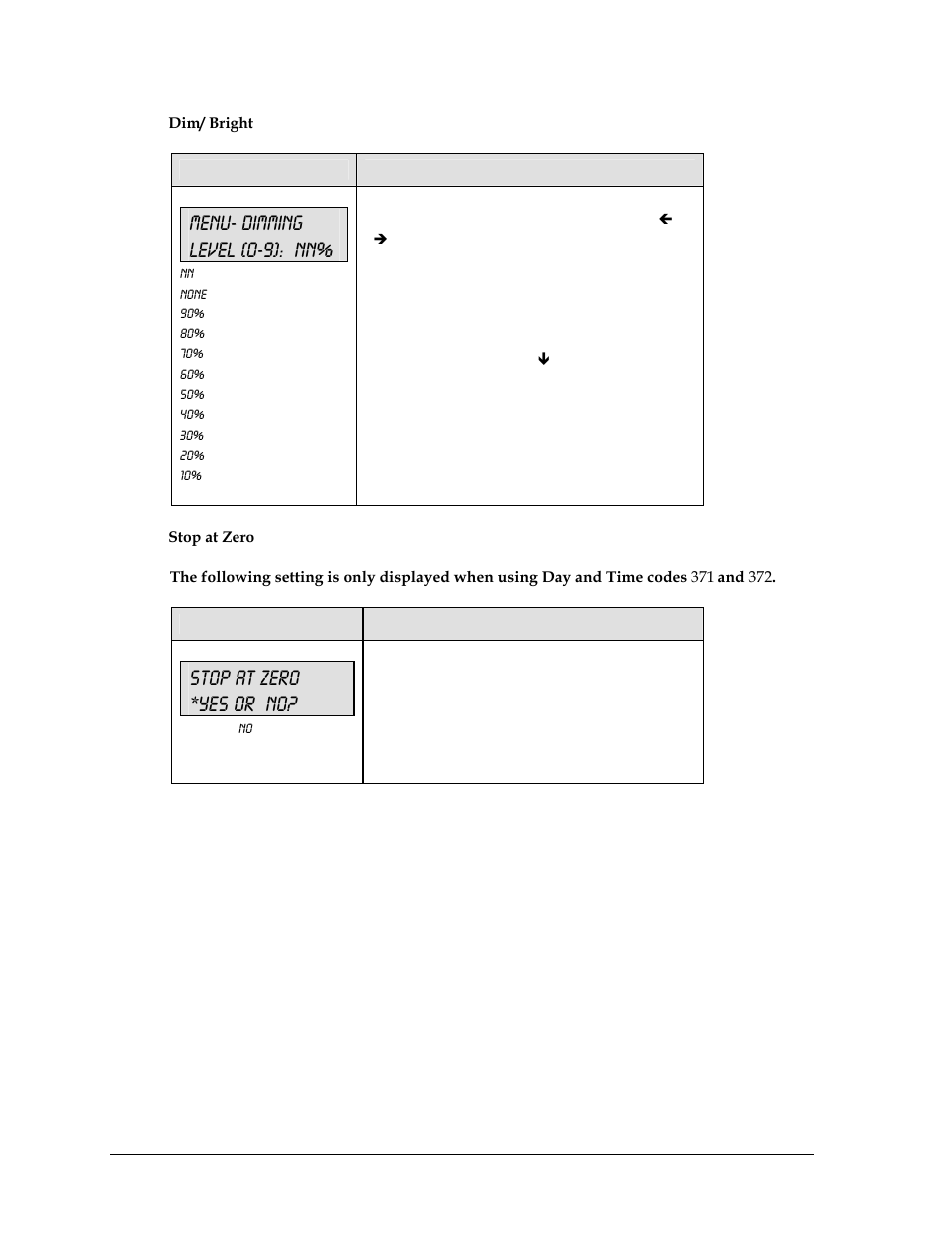 Menu- dimming level (0-9): nn, Stop at zero *yes or no | Daktronics All Sport 5000 User Manual | Page 255 / 416