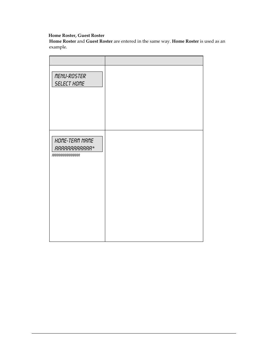 Menu-roster select home | Daktronics All Sport 5000 User Manual | Page 291 / 416