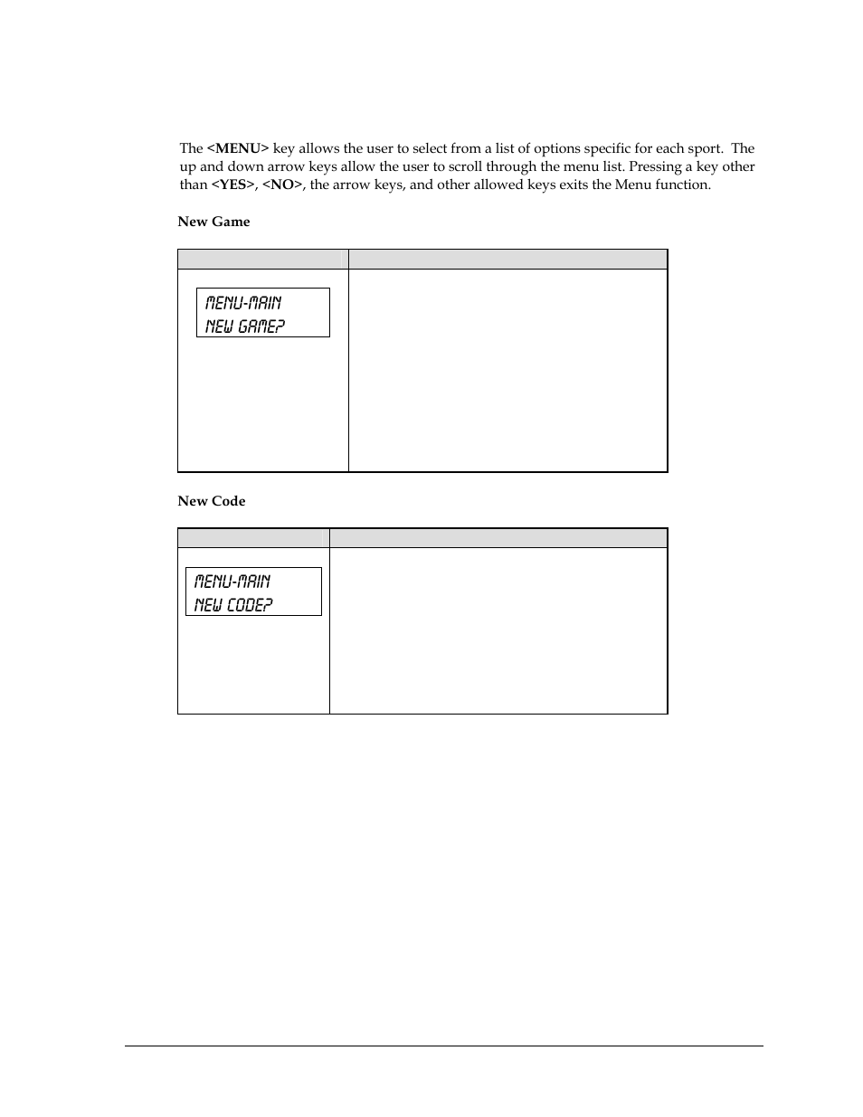 2 menu, Menu-main new game, Menu-main new code | Daktronics All Sport 5000 User Manual | Page 298 / 416