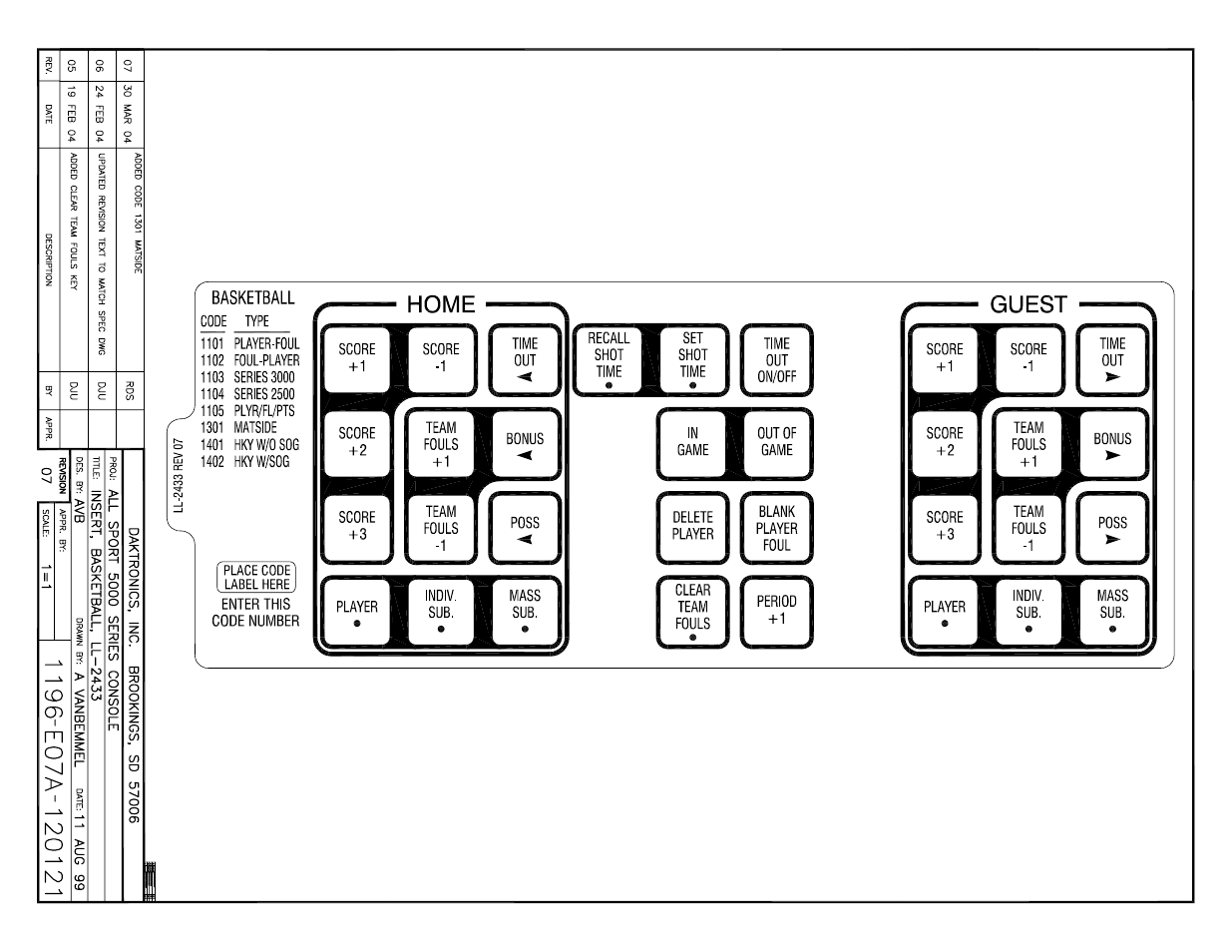 Drawing a-120121 | Daktronics All Sport 5000 User Manual | Page 361 / 416