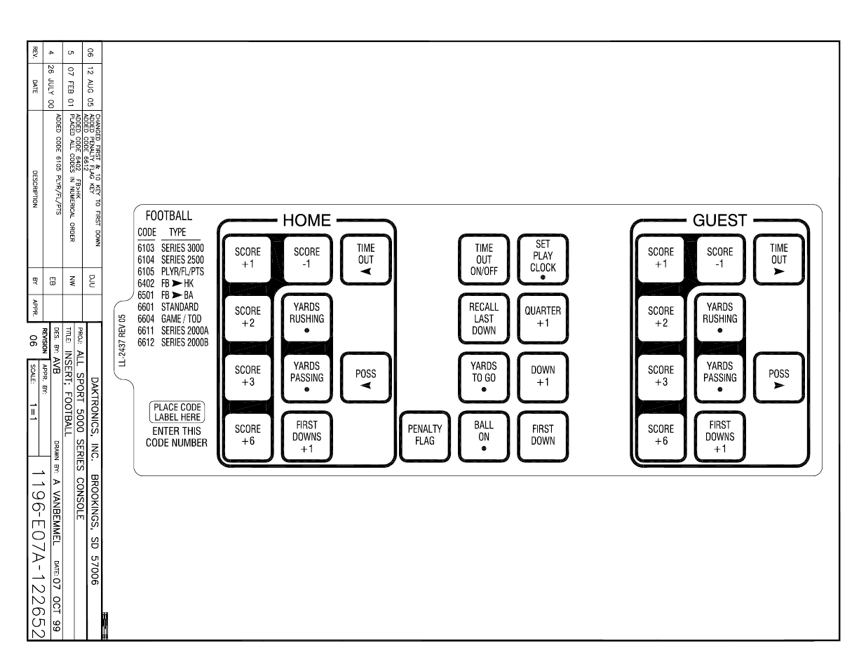 Drawing a-122652 | Daktronics All Sport 5000 User Manual | Page 362 / 416