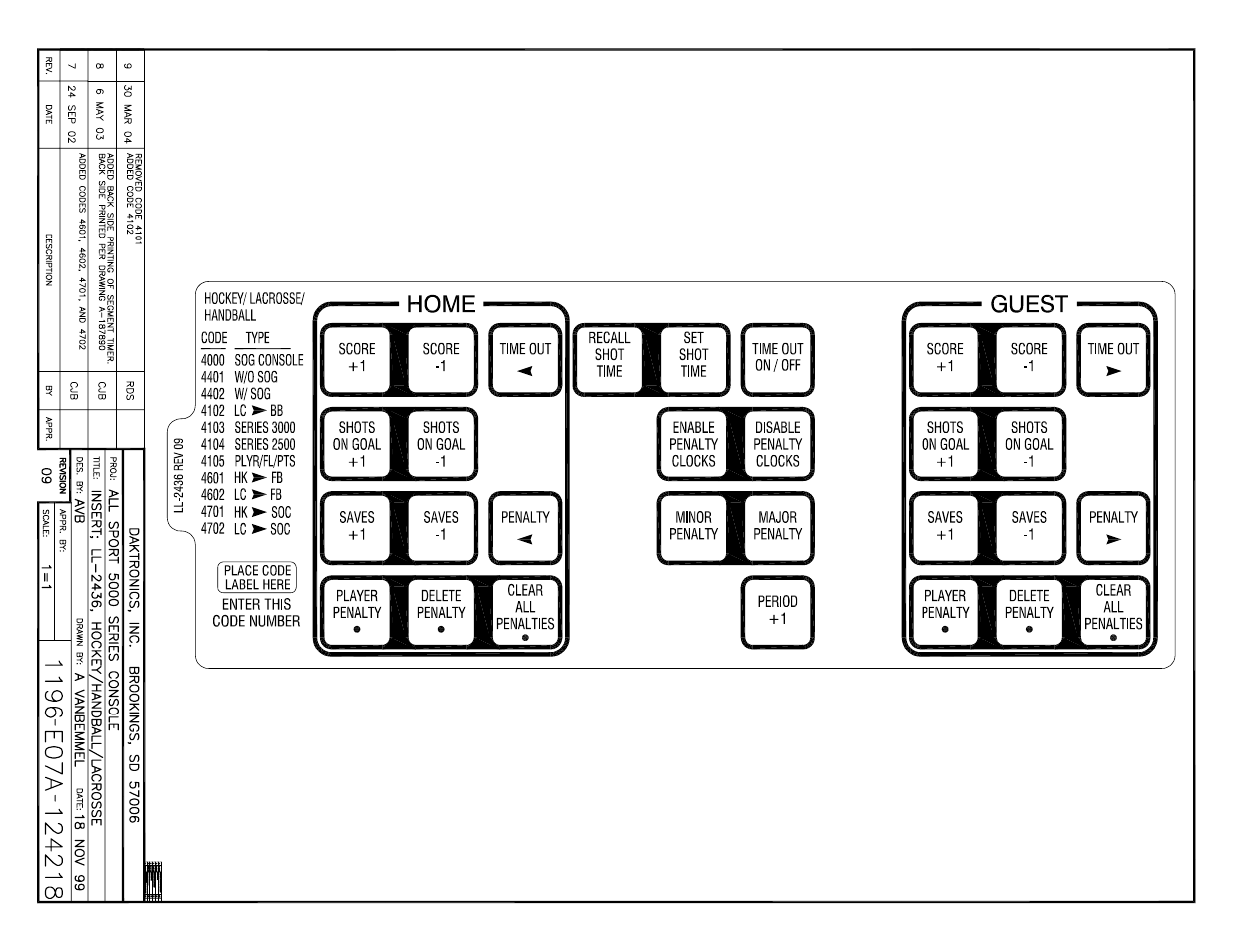 Drawing a-124218 | Daktronics All Sport 5000 User Manual | Page 363 / 416